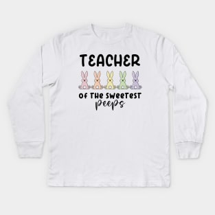 Retro Teacher of the Sweetest Peeps, Easter Day Shirt, Gift for Her Kids Long Sleeve T-Shirt